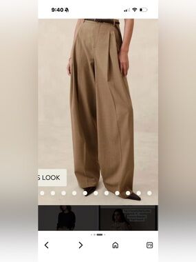 Banana Republic Wide-Leg High-Waist Trousers in Khaki Brown, wool,  adjustable
